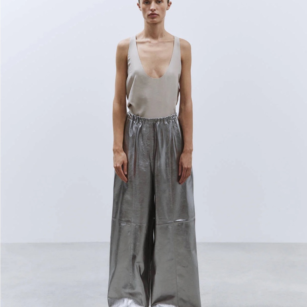 ALYSI Silver Wide-Leg Palazzo Pants XS